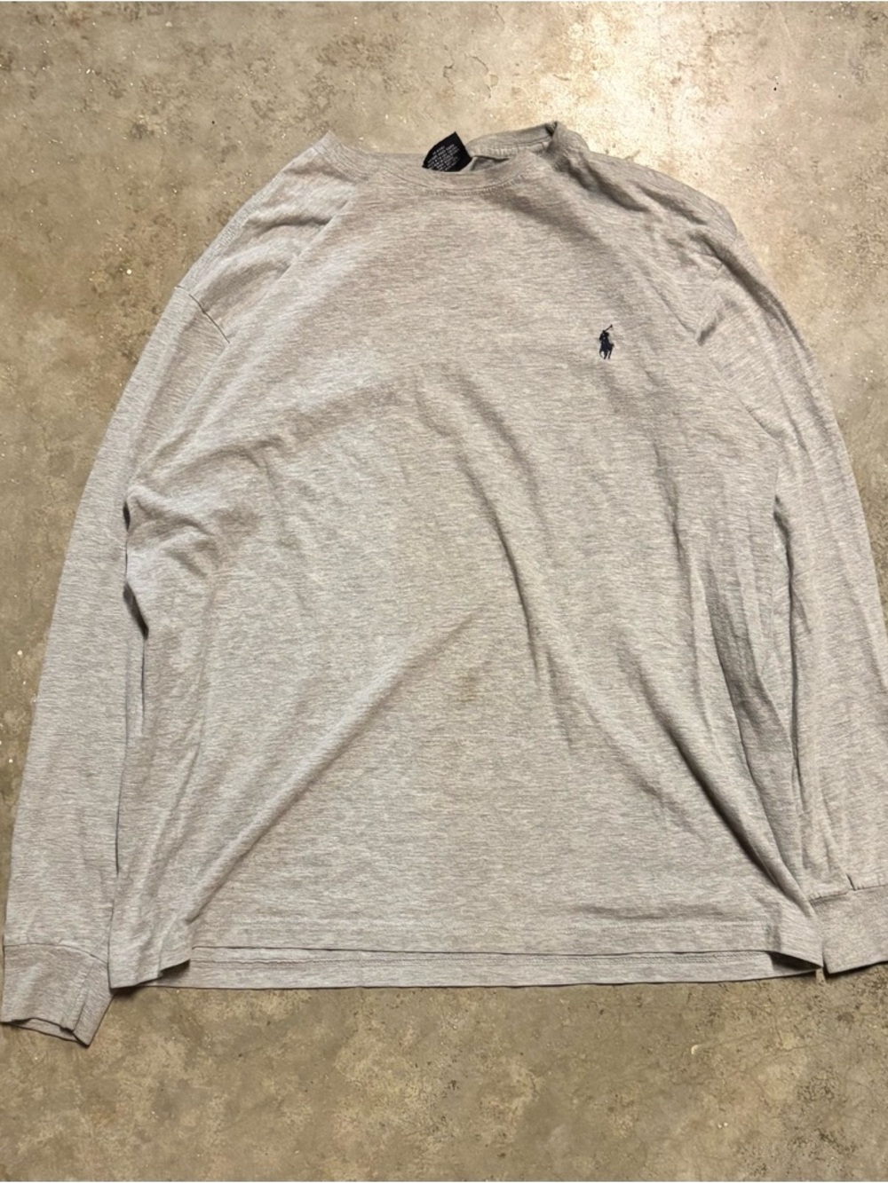 Ralph Lauren Long-Sleeve Crewneck Tee - Light Gray with Navy Pony